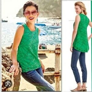 🦋CAbi green cotton Gemma lace top, blouse style 5036 XS